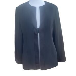 Armani Collezioni Fine Feathers  Silk Blend Collarless Black Tux-Style Blazer